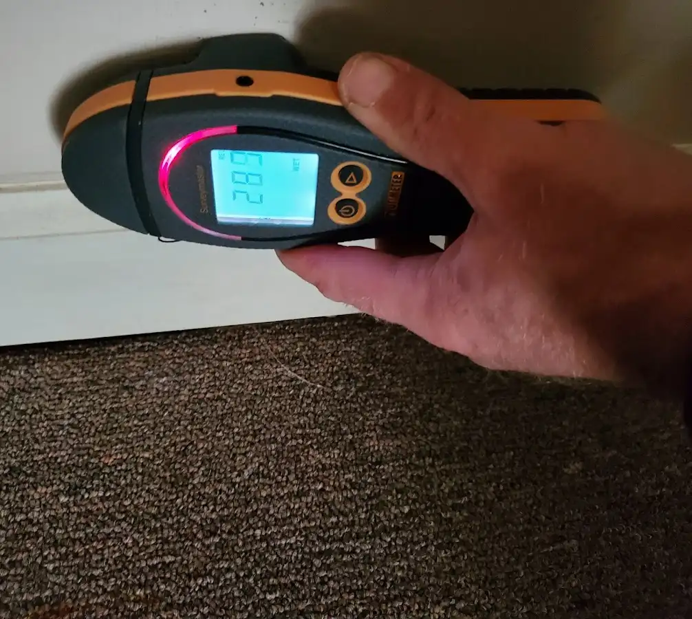 Moisture detection at baseboard during Sewage Cleanup & Sanitation in Bangor Base